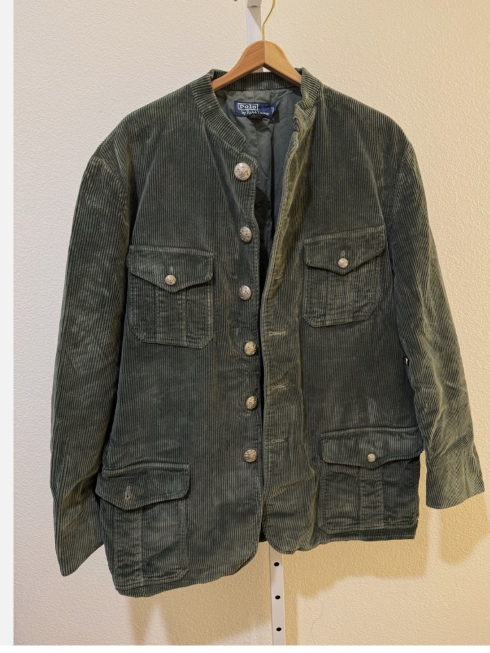 Vintage Polo Ralph Lauren Corduroy Military Jacket L Olive Green Southwestern